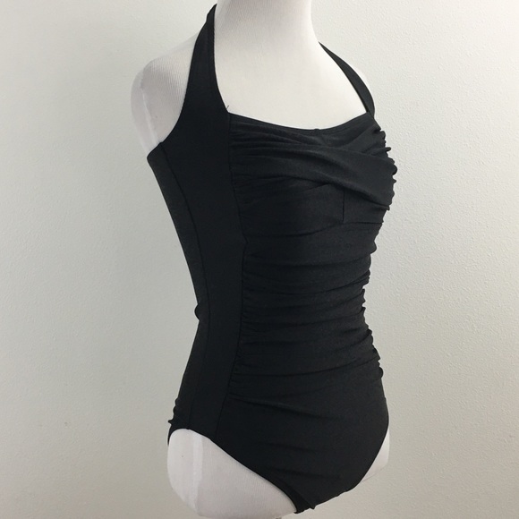 Black Ruched One Piece Swimsuit - Picture 5 of 12